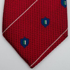NEW Turnbull & Asser Red With Blue Shields Skinny Silk Tie Handmade England